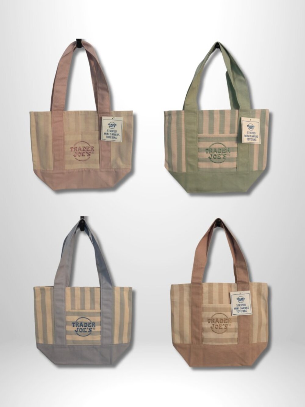 TRADER JOE'S | NWT Authentic Canvas Mini Tote Bags | Striped | Set Of 4